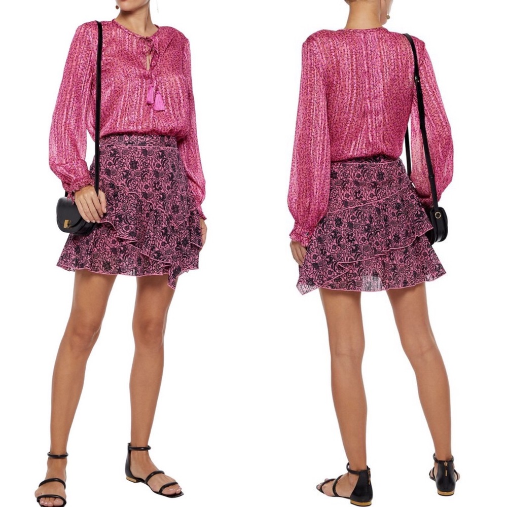 Derek Lam 10 Crosby Pink Ruffled Floral Print Gauze Cotton Skirt Size 8